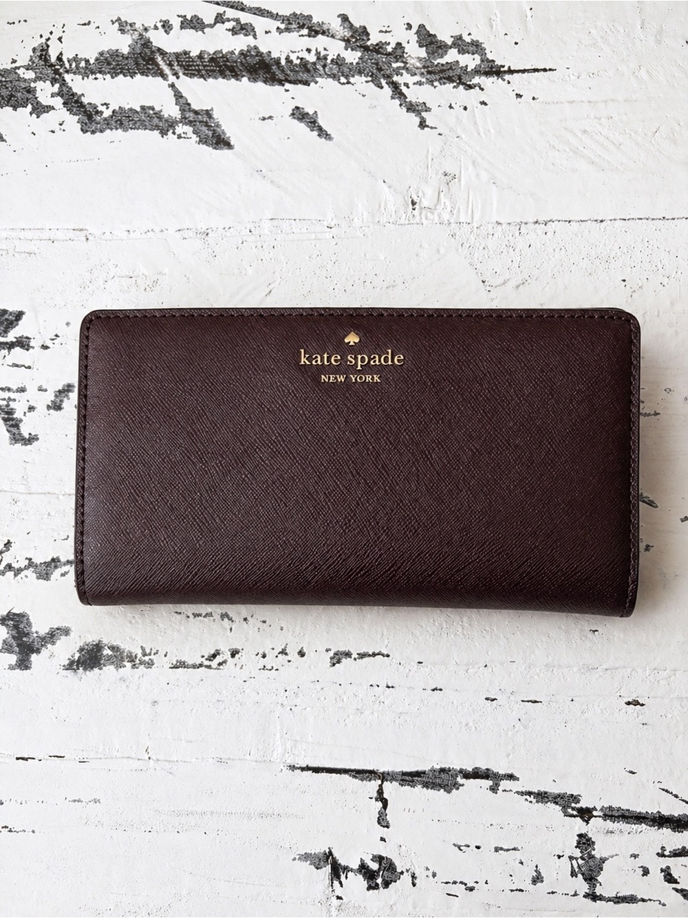 kate spade brown leather continental wallet with gold logo